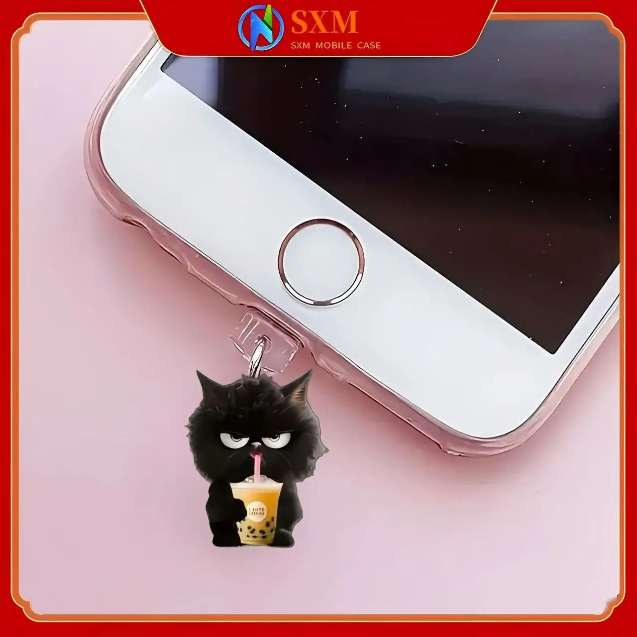 

Acrylic Milk Tea Dog Universal Mobile Phone Dust Cover with Shiny Pendant Compatible Type-C