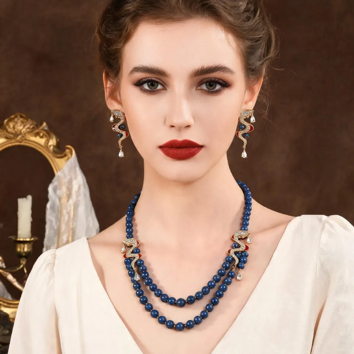 Vintage Zircon Jewelry Set for Women 2026 European And American High-End Light Luxury Earrings And Necklace Combo