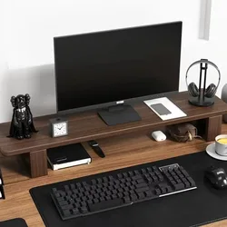 Screen Storage Support Nordic Computer Monitor Bracket Rubber Wood Desktop Base Black Walnut Colour