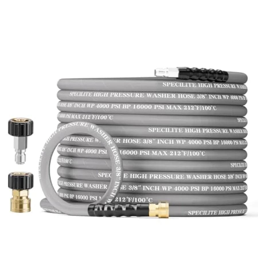 3/8" Pressure Washer Hose for Hot and Cold Water Max 212 4000 PSI High Durability Steel Braided Layer Power Washer Hoses with