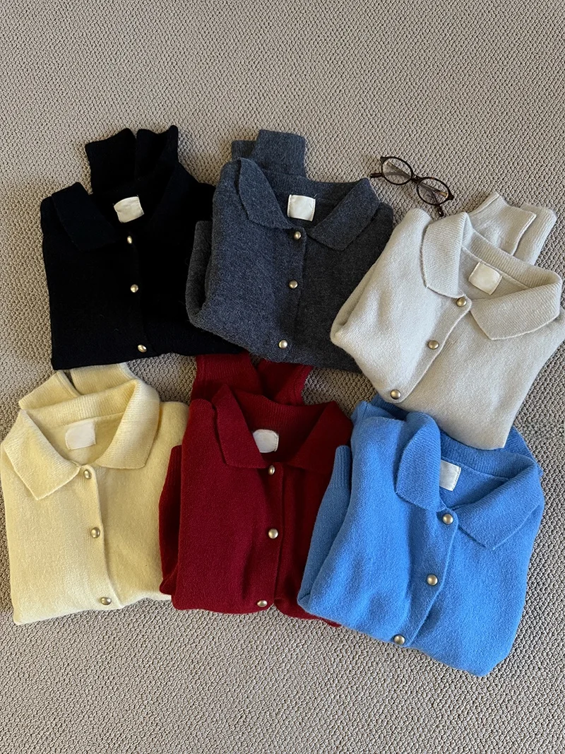 

Button round Ne Sweater Doll Face Design Casual Knitted Sweater Autumn New Sle Women's Anti-Aging All-Match Knit...