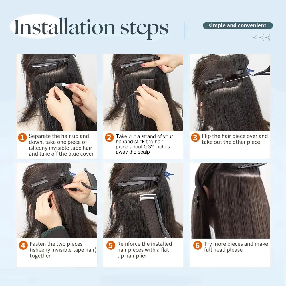 PU SKin Invisible Seamless Silky Straight Tape In Extensions 100% Human Hair 24 inch 21pcs/pack Ins Hair Extension Natural Color image 6