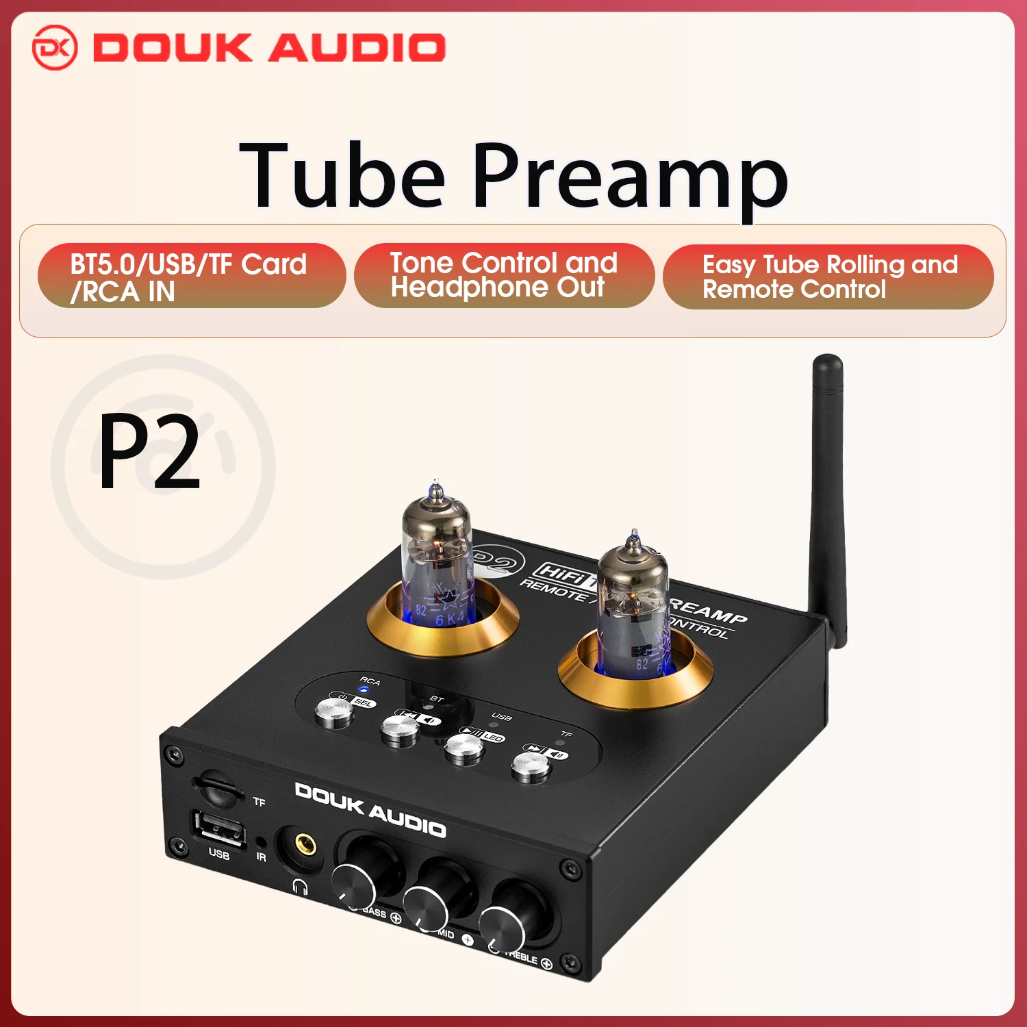 Douk Audio P2 HiFi Vakuum Tube Preamp Bluetooth 5,0 Empfänger Stereo Kopfhörer Verstärker USB Musik Player