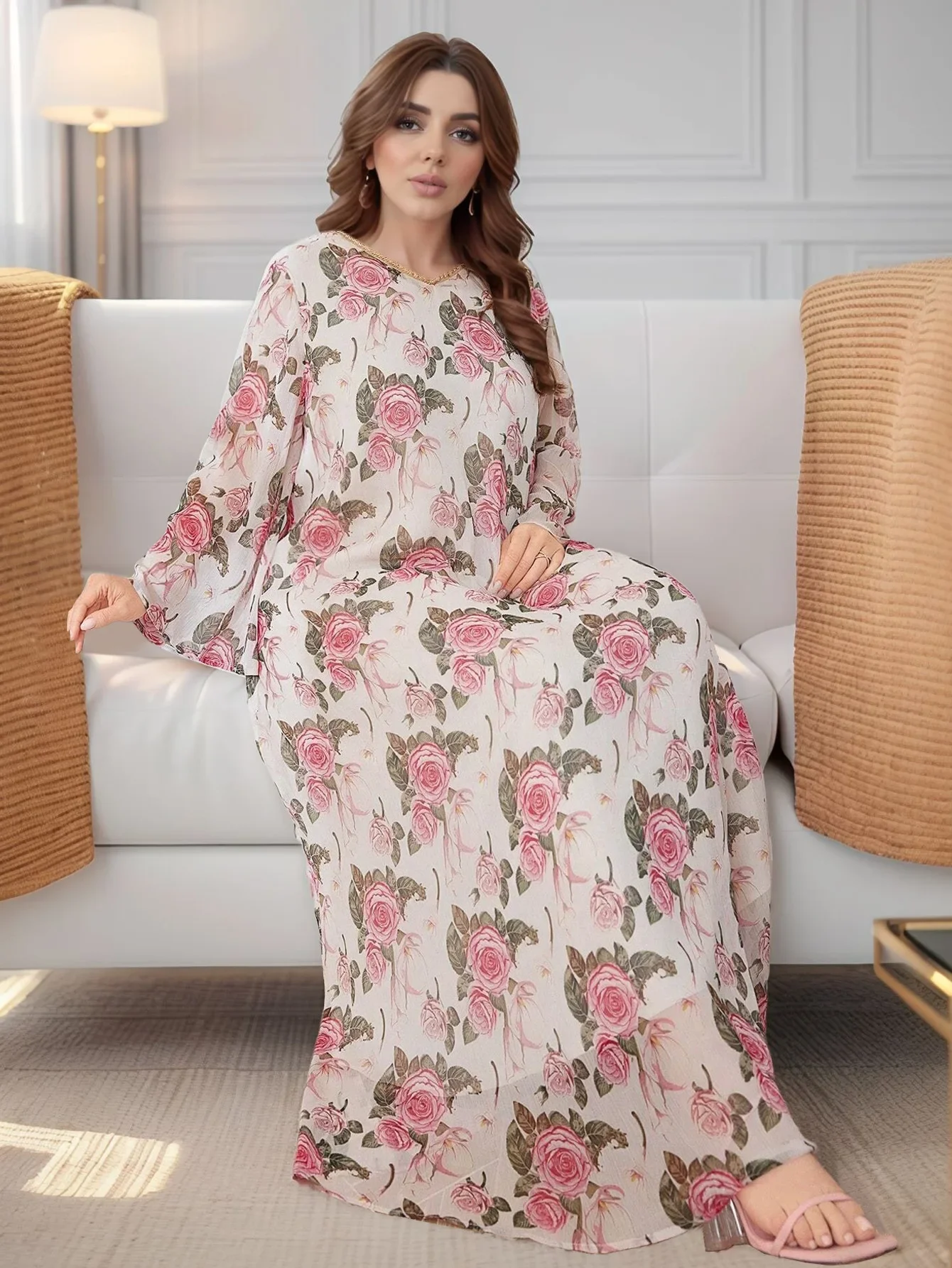 

Ид Абая женское праздничное платье мусульманское цветочное платье с длинным рукавом Джалабия Рамадан длинные платья Vestidos Largos Kaftan арабский длинный халат