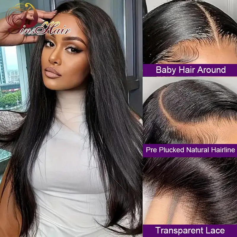 180 Dichtheid 100% Remy Human Hair Pruiken 13X4 Transparante Lace Frontale Pruik Voor Vrouwen Pre Geplukt Rechte Natuurlijke Zwart Gekleurde Pruik