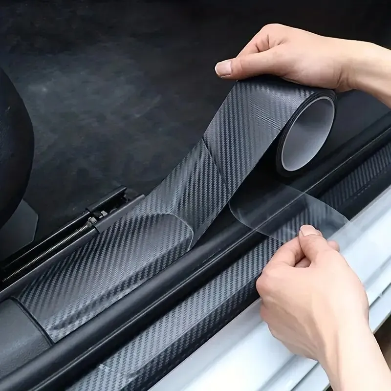 Autocollant 3D en Fiber de carbone, Film de protection pour seuil de voiture, anti-rayures, imperméable, noir mat, Nano autocollant pour carrosserie de voiture