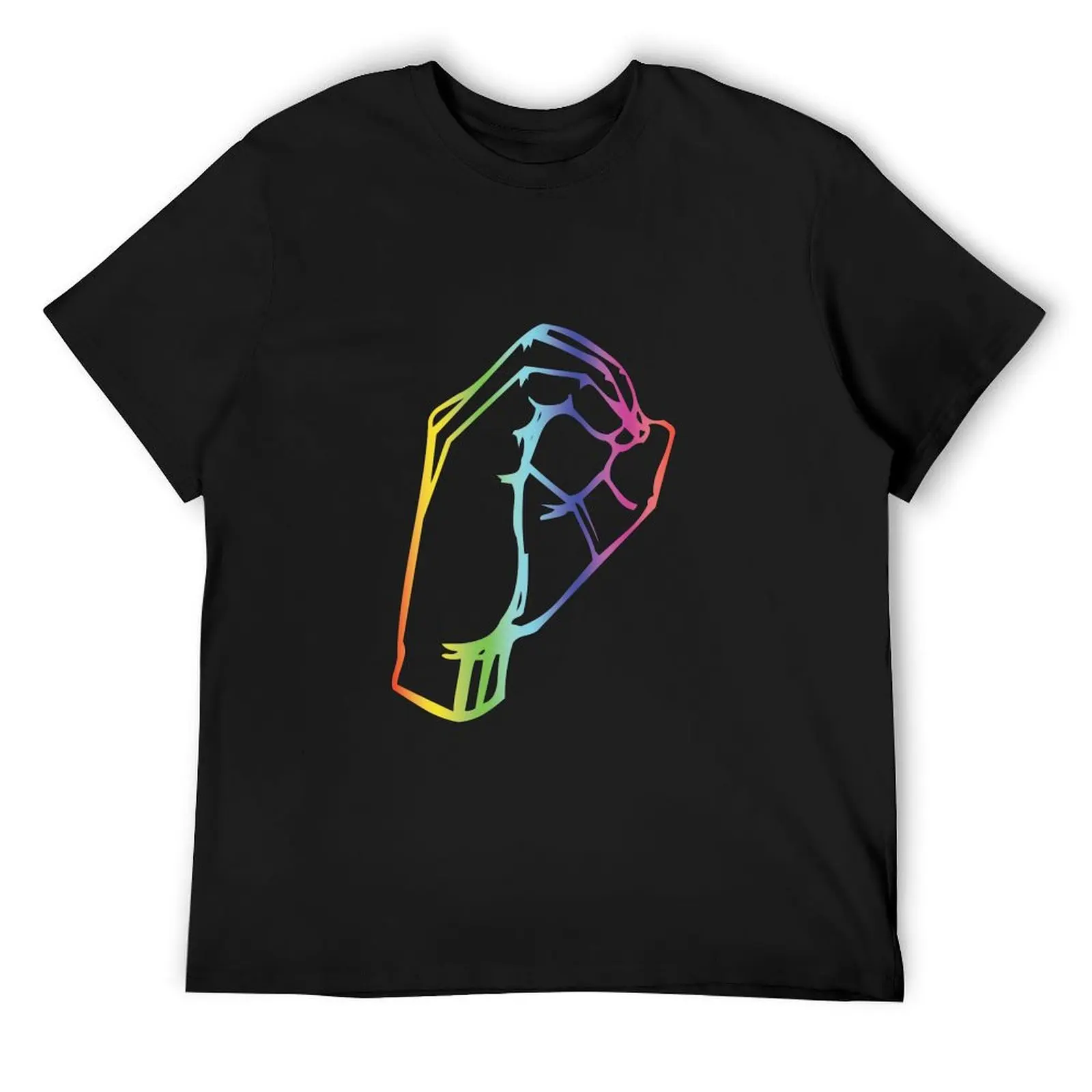 O American Sign Language ASL Rainbow T-Shirt graphics vintage mens cotton t shirts