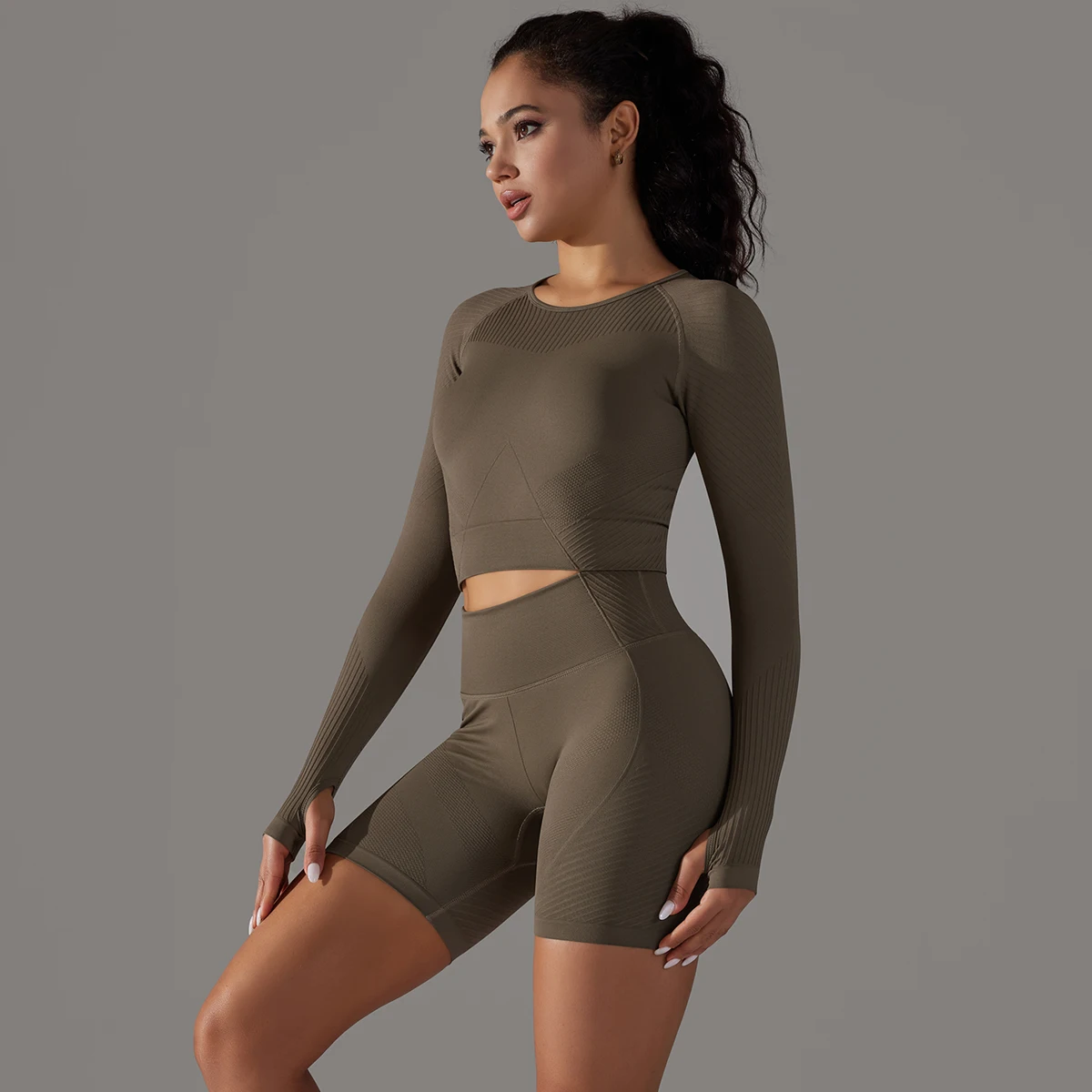 Seamless Yoga Set Shorts Long Sleeve Crop Top Shirt High Waist Gym Fitness Shorts Tracksuit Workout Clothes Athletic Sportswear