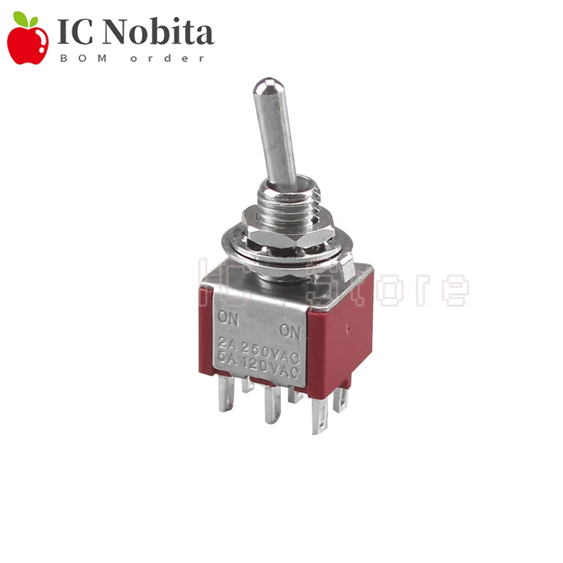 10PCS Roter Kippschalter MTS-202 6 Pin 2 Position ON/ON DPDT Rast MTS202 Mini Wippschalter 2A 250VAC / 5A 120VAC