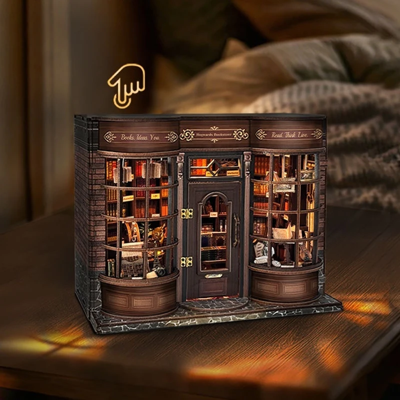 

Diy деревянный книжный магазин Hogue, волшебный дом, фигурки Casa, миниатюры, собранная вилла для друзей, подарки на день рождения, домашний декор, подставки для книг