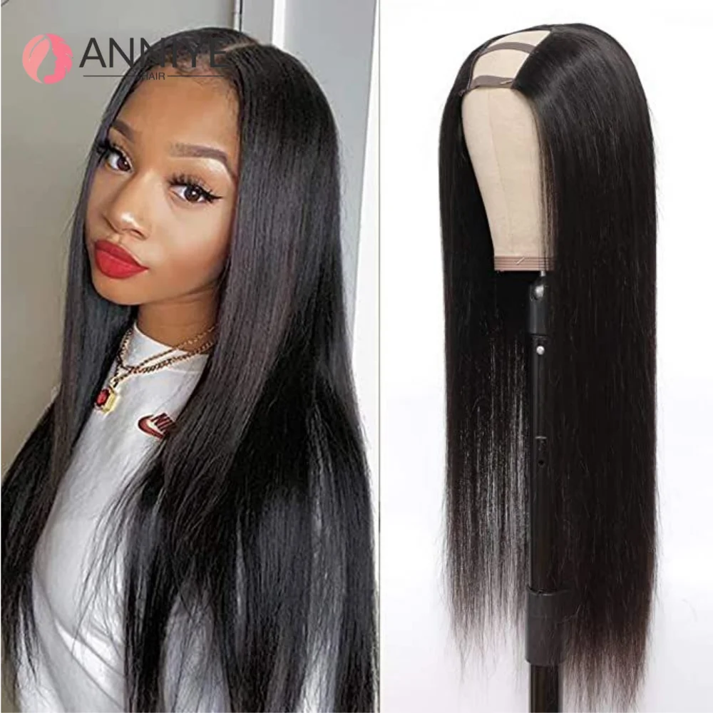 

U Part Wig Straight Human Hair Wigs For Women Brazilian Glueless 8-30 Inch Wavy Upgrade Wig Machine Made Wigs Natural Black Wig