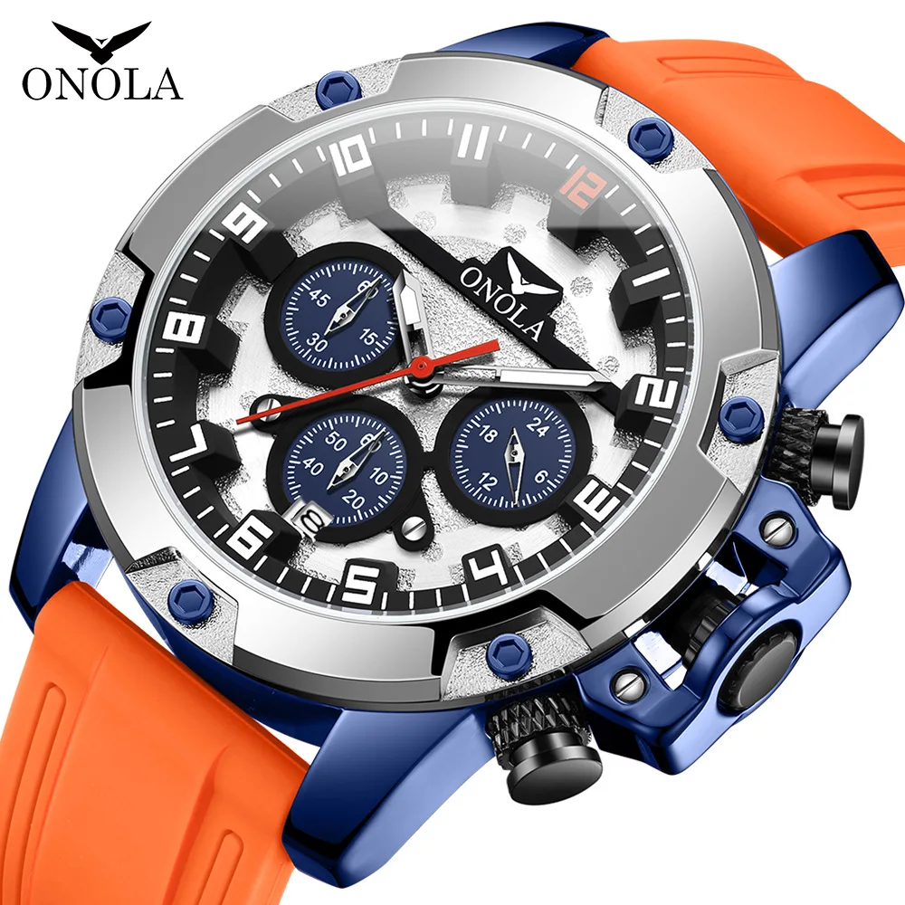 

2024 ONOLA Luxury Watch For Men Multifunction Fashion Chronograph Waterproof Sports Silicone Strap Quartz Wristwatch Male Reloj