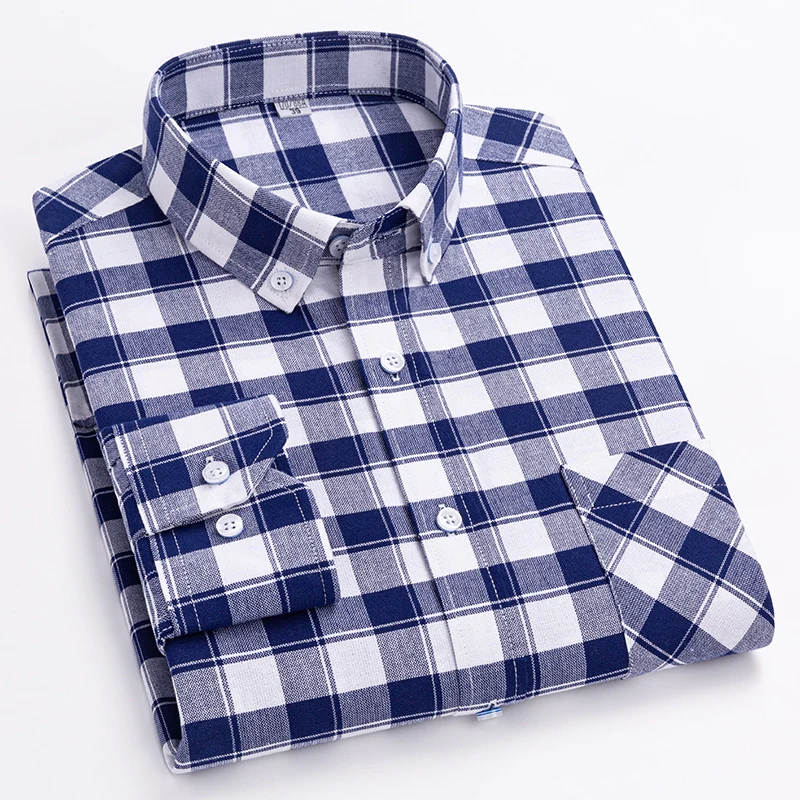 New in shirt fashion pure cotton long-sleeve shirts for men slim fit formal plain shirt soft oxford plaid tops designer clothes