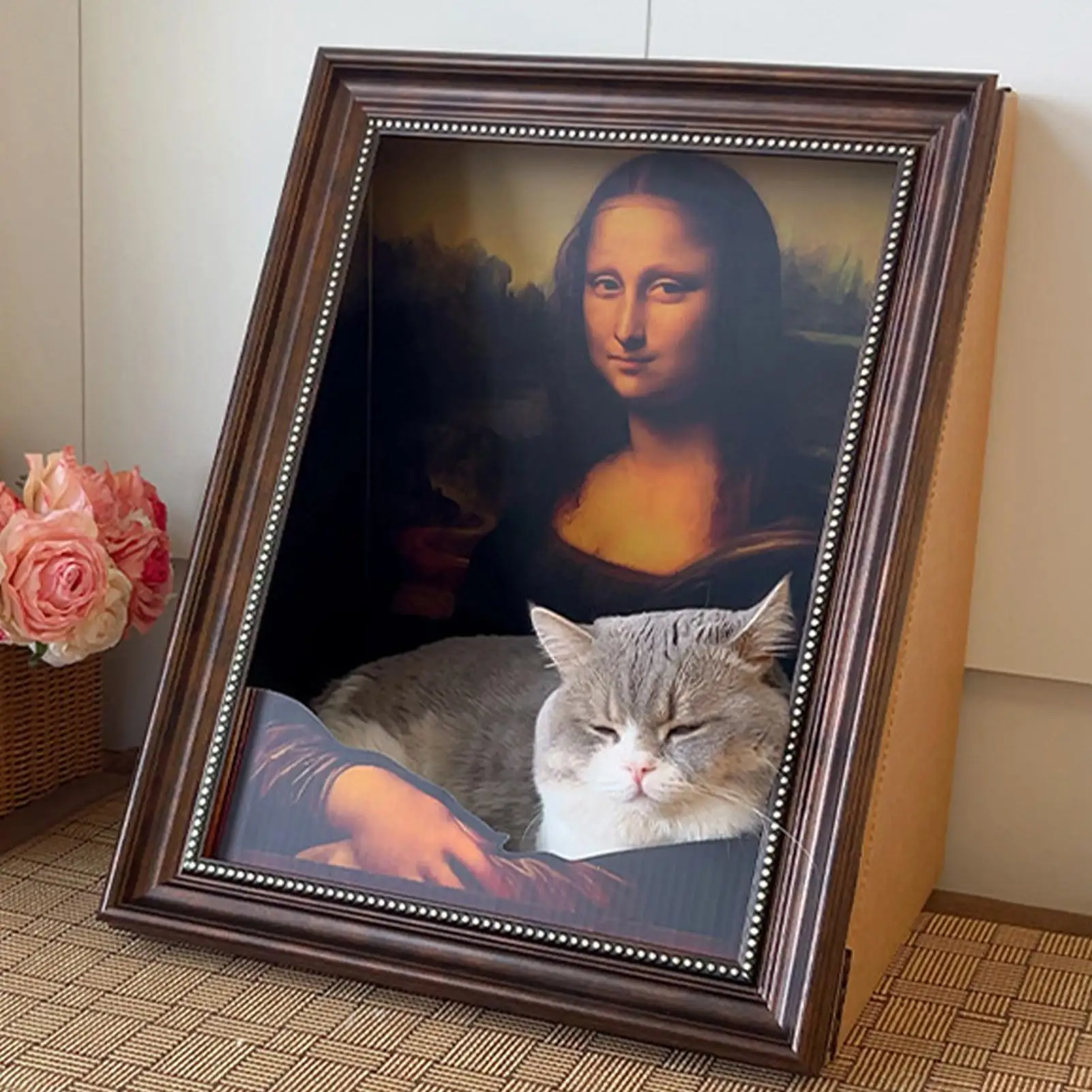 

Когтеточка-лежанка для кошек «Мона Лиза» в стиле масляной живописи, прочная, с художественной рамкой, домик-убежище для кошек, зоотовары