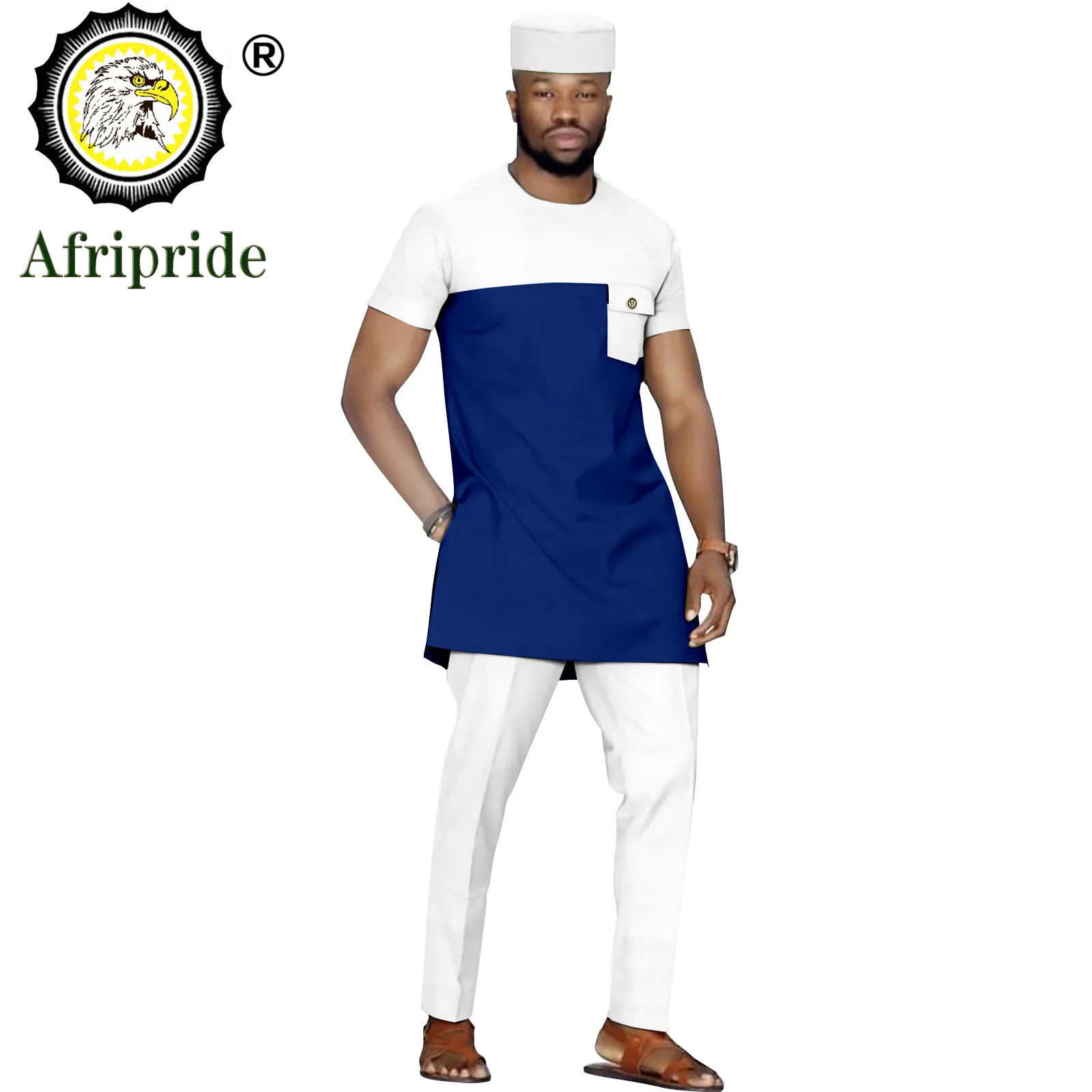 

African Men Clothing Short Sleeve Dashiki Top Shirts+Pants+Tribal Hat 3 Piece Traditional Outfits Plus Size Tracksuit A2216088