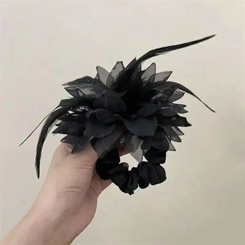 39BD Große, flauschige Blumen-Haargummis, Feder-Haargummi, Kopfbedeckung, elastisches Haarseil – Detail 10