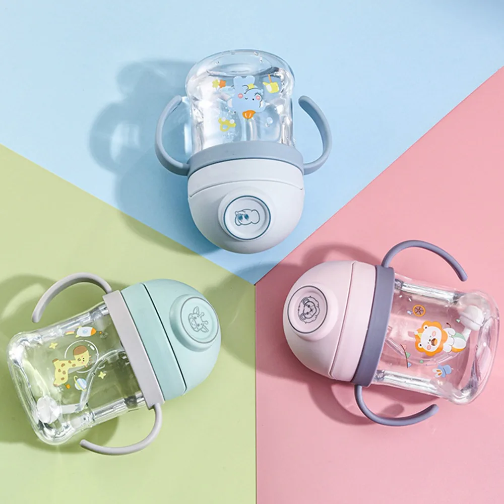 

Многоразовая детская тренировочная чашка с мультяшными животными, милая бутылочка для воды для младенцев, уплотнение против протечек, без BPA, обучающая чашка для питья для детей