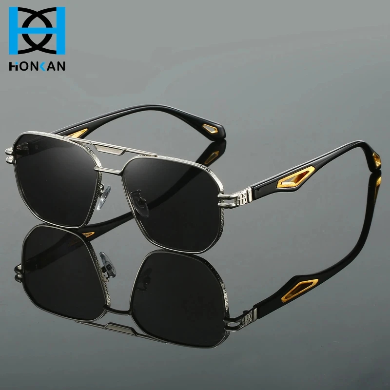 

Fashion Square Sunglasses Men New Classic Double Bridge Gradient Shades Trendy Retro Brand Designer Outdoor Metal Sun Glasses