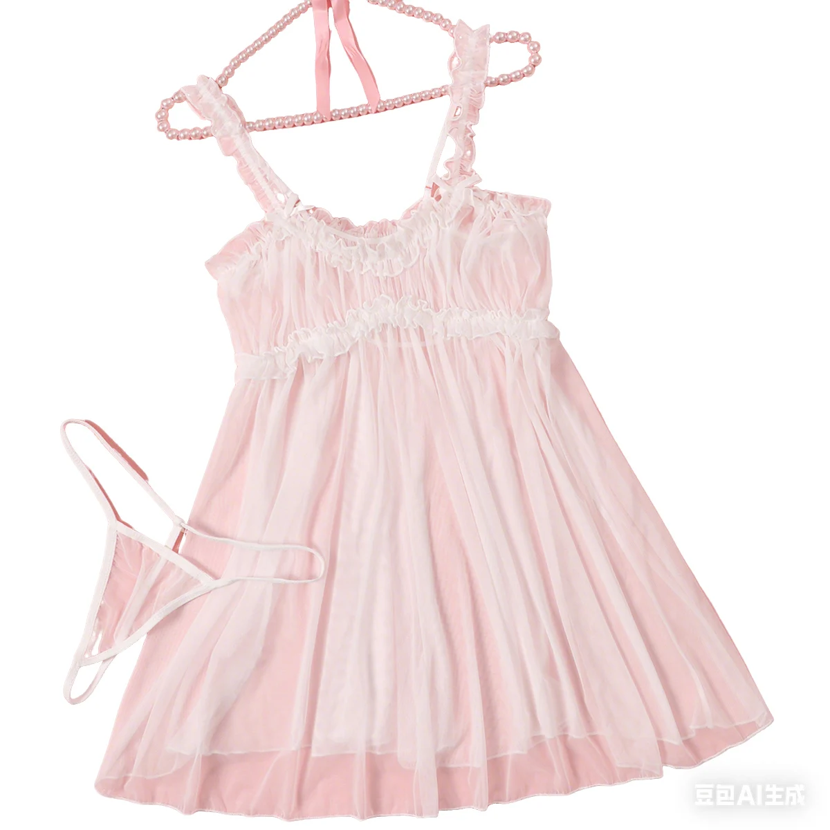 

New Pajama Set Babydoll Nightdress Knee-length Sling Transparent Lace Top And G-string Sleepwear Sexy Lingerie For Women Solid