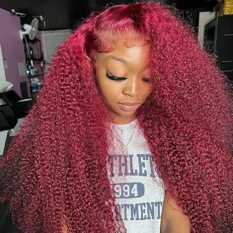 red wig 99J curly 100% human hair wigs glueless burgundy 13x6 lace frontal wig deep wave water wave colored wigs on sale