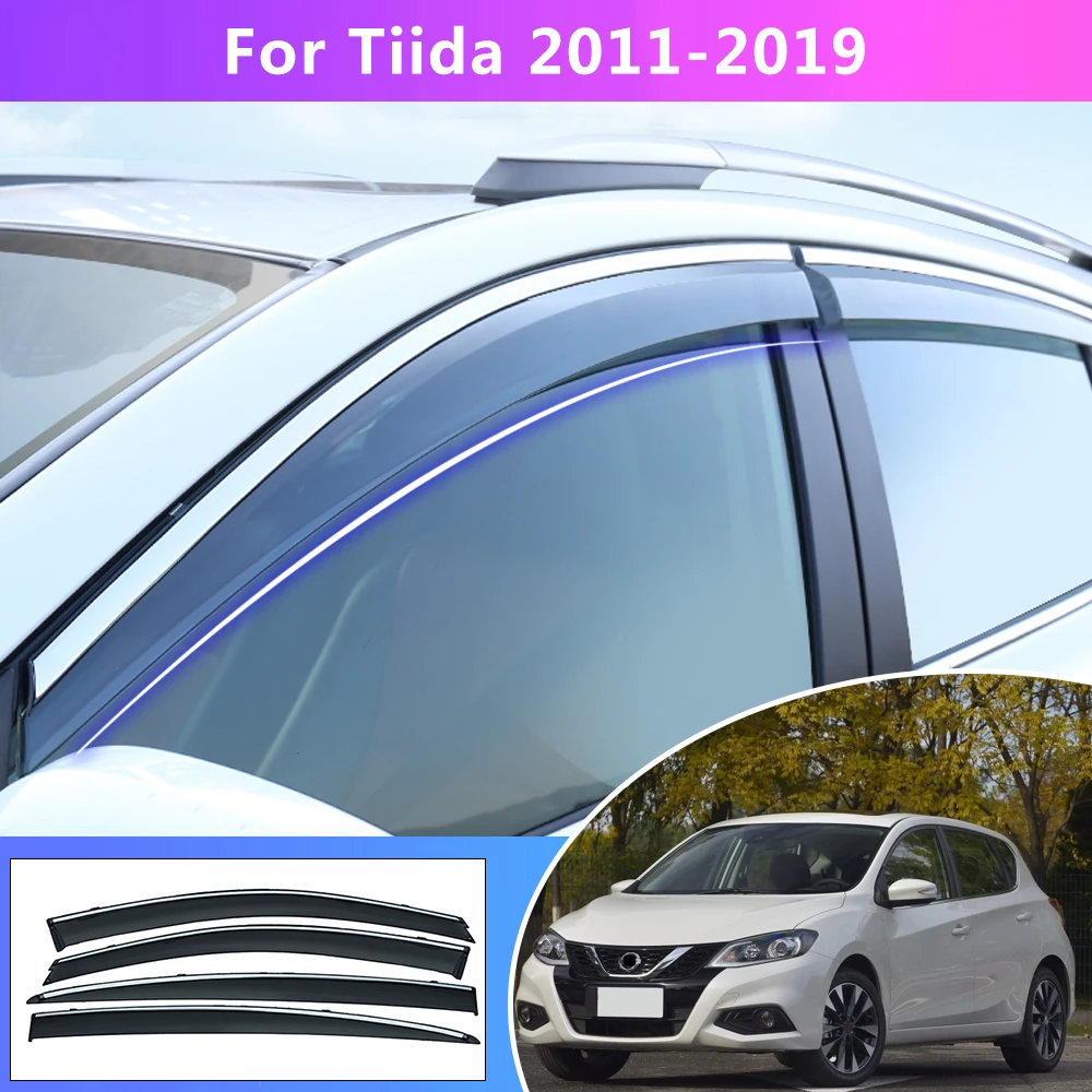 For Nissan Tiida Hatchback C12 C13 2011-2019 Window Weather Shield Sun Rain Visor Car Styling Auto Accessories 4pcs Awnings