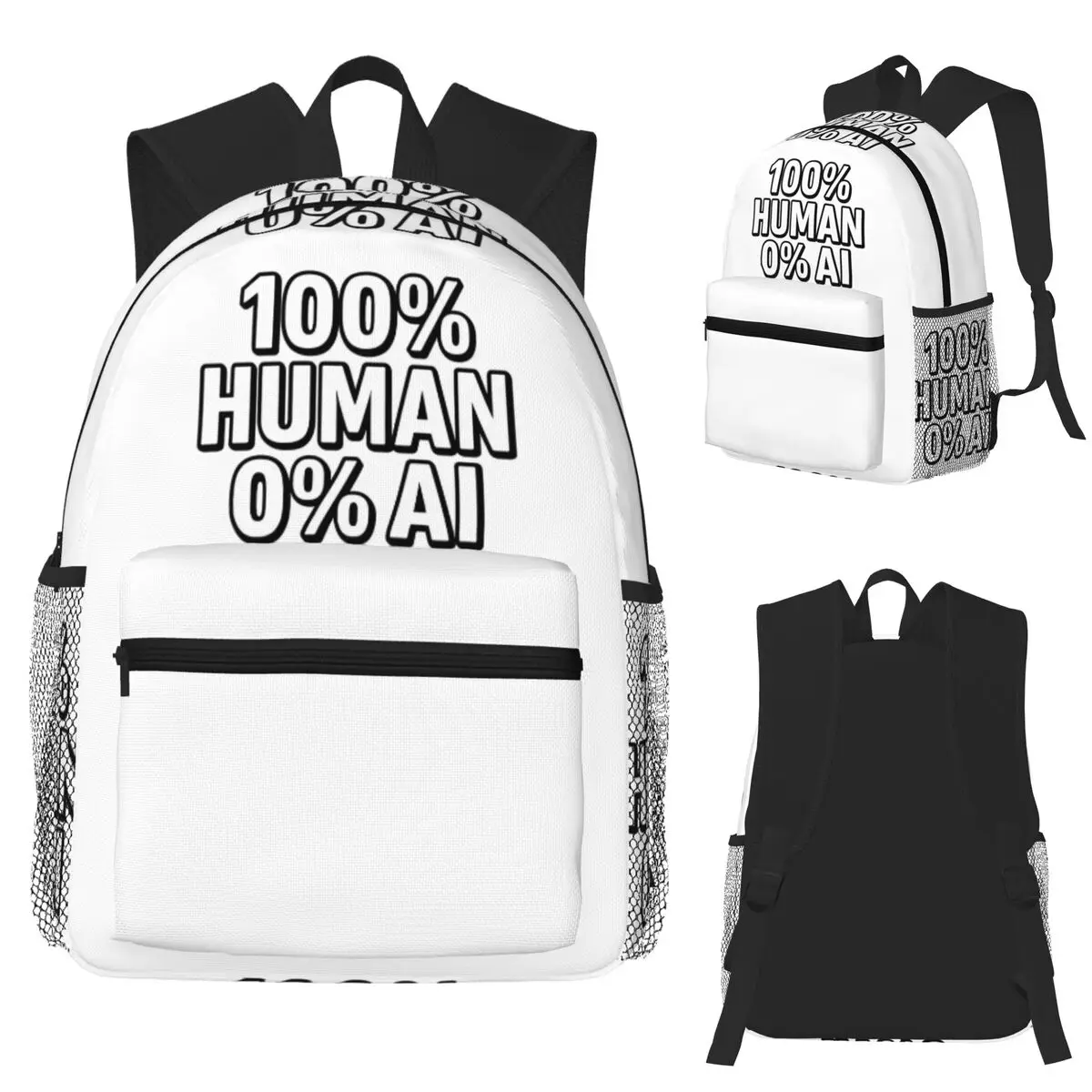 

100% Human 0% AI Bold Protest Statement Design Student Backpack School Bag Hiking Travel Daypack Bookbag Shoulder Bags