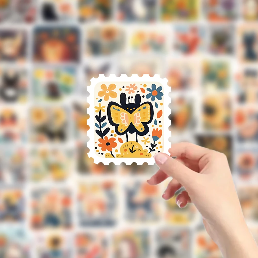 Juego de pegatinas florales de animales de estilo Vintage, calcomanías de dibujos animados dibujadas a mano para diario, planificador, álbum, decoración de pared del hogar, estética, 50 Uds.