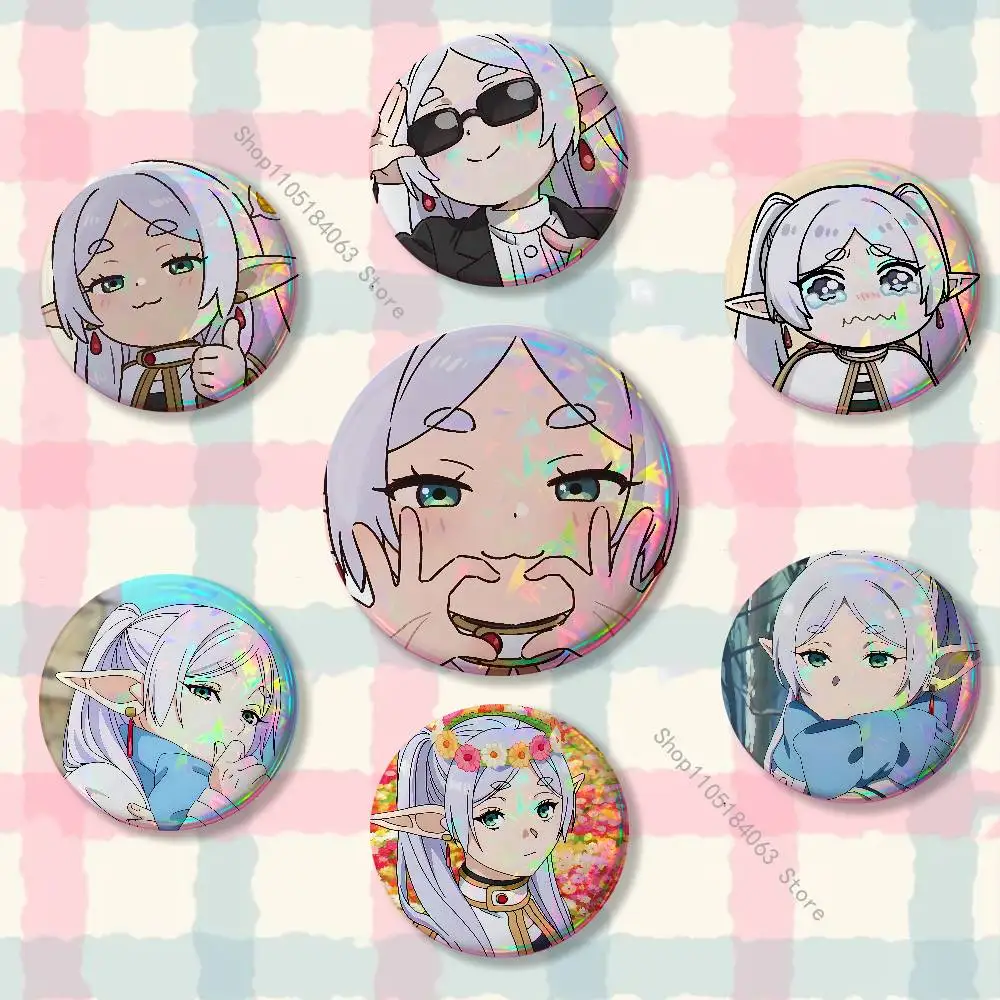 

F-Frieren Anime B-Beyond J-Journeys End Badge on Backpack Clothes decoration Tinplate Round Brooch Funny Custom Gifts for Friend