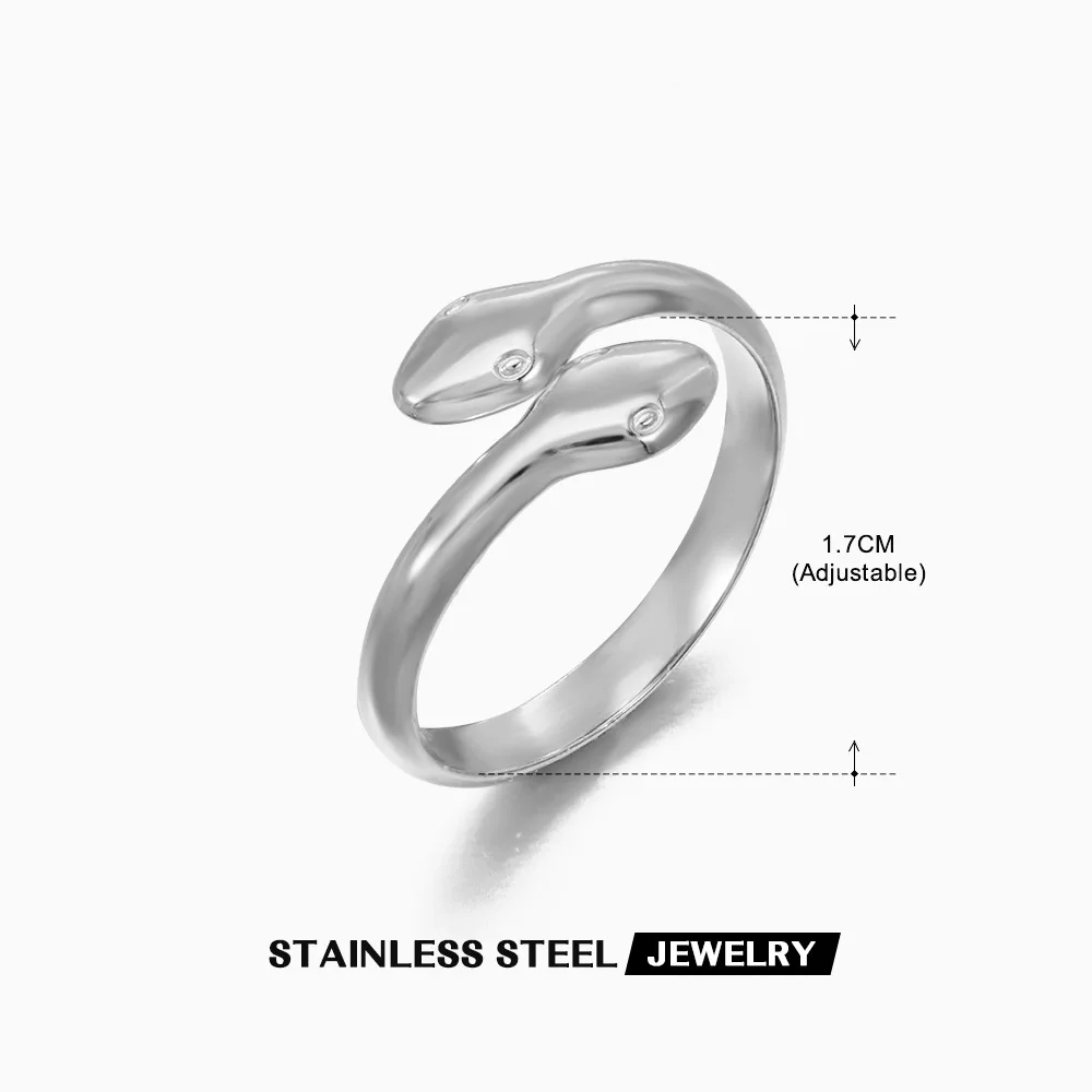 Stainless Steel Rings For Women Girls Two-headed Snake Gold Color Silver Color Open Finger Rings Kpop Jewelry Wedding Party Gift