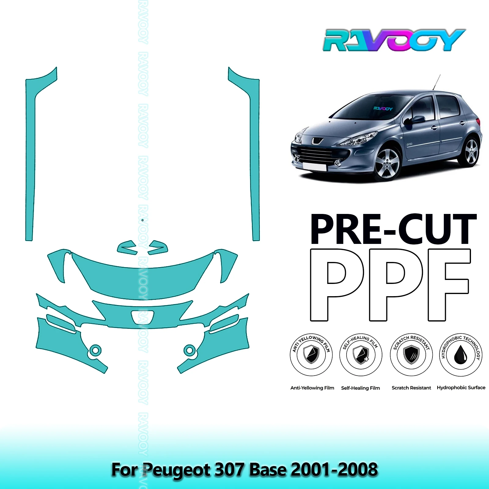 

Front Kit+Rockers Clear Bra Precut PPF Paint Protection Film For Peugeot 307 Base 2001-2008