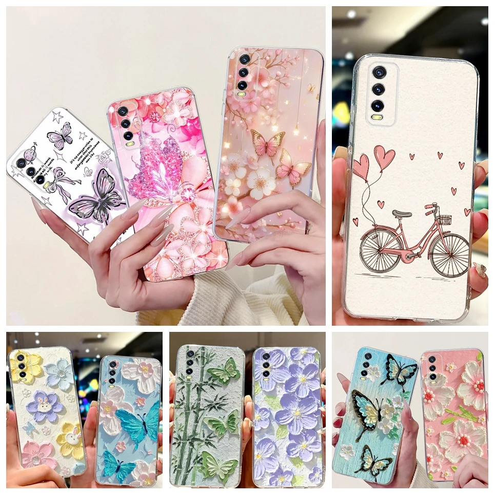 Funda de Siliocne transparente suave para Vivo V2027 V2028 V2029 funda de teléfono Vivo Y11s Y12s Y20 Y20s Y20i Y20G animales de dibujos animados flor Coque