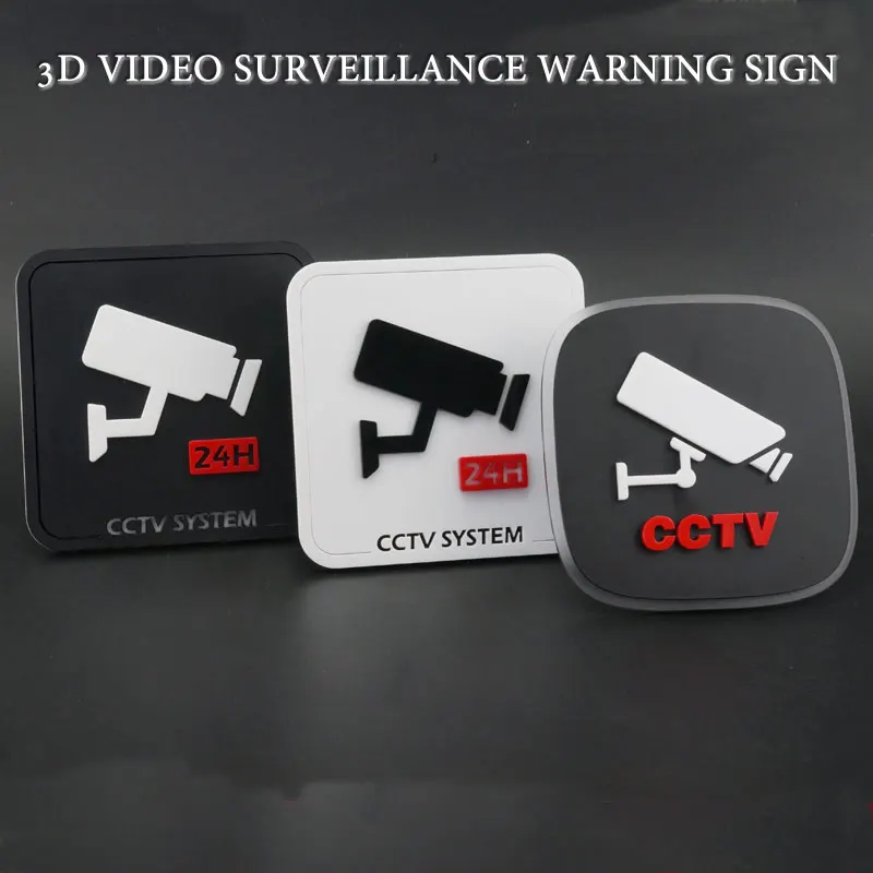 3D Vorm Arcylic Waarschuwingsborden Sticker Waterdicht 24 Uur Video Surveillance Teken Indoor Outdoor Voor Cctv Security Camera Kantoor