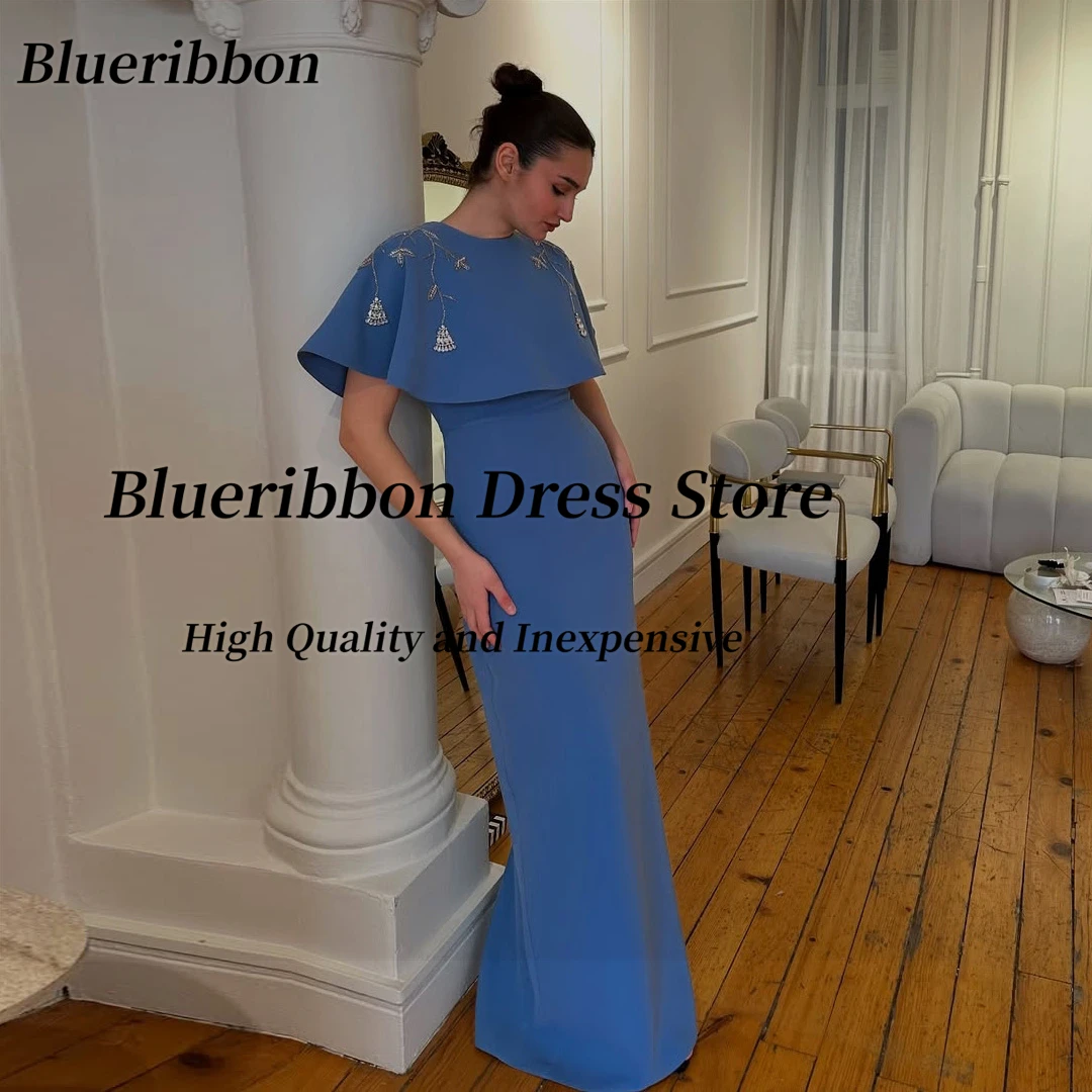 

Blueribbon платья для выпускного вечера с круглым вырезом и шалями из бисера Вечерние платья длиной до пола, платье невесты для свадебной вечеринки по индивидуальному заказу