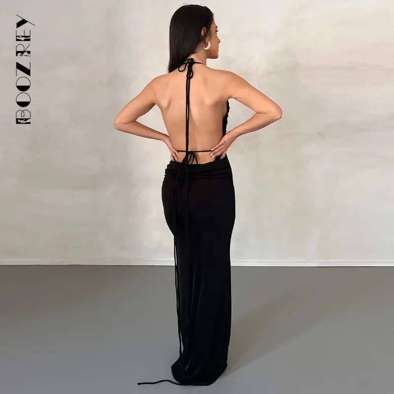 BoozRey Sexy Backless solidna bandaż Maxi sukienka dla kobiet elegancki pasek Spaghetti strój wieczorowy stroje do klubu na imprezę szata odzież