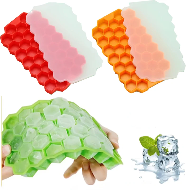 Ice Cube Tray 37Grids Silicone Ice Mould Hexagonal Shaped DIY Kitchen Molds Reusable Honeycomb Kitchen Supplies for Barware