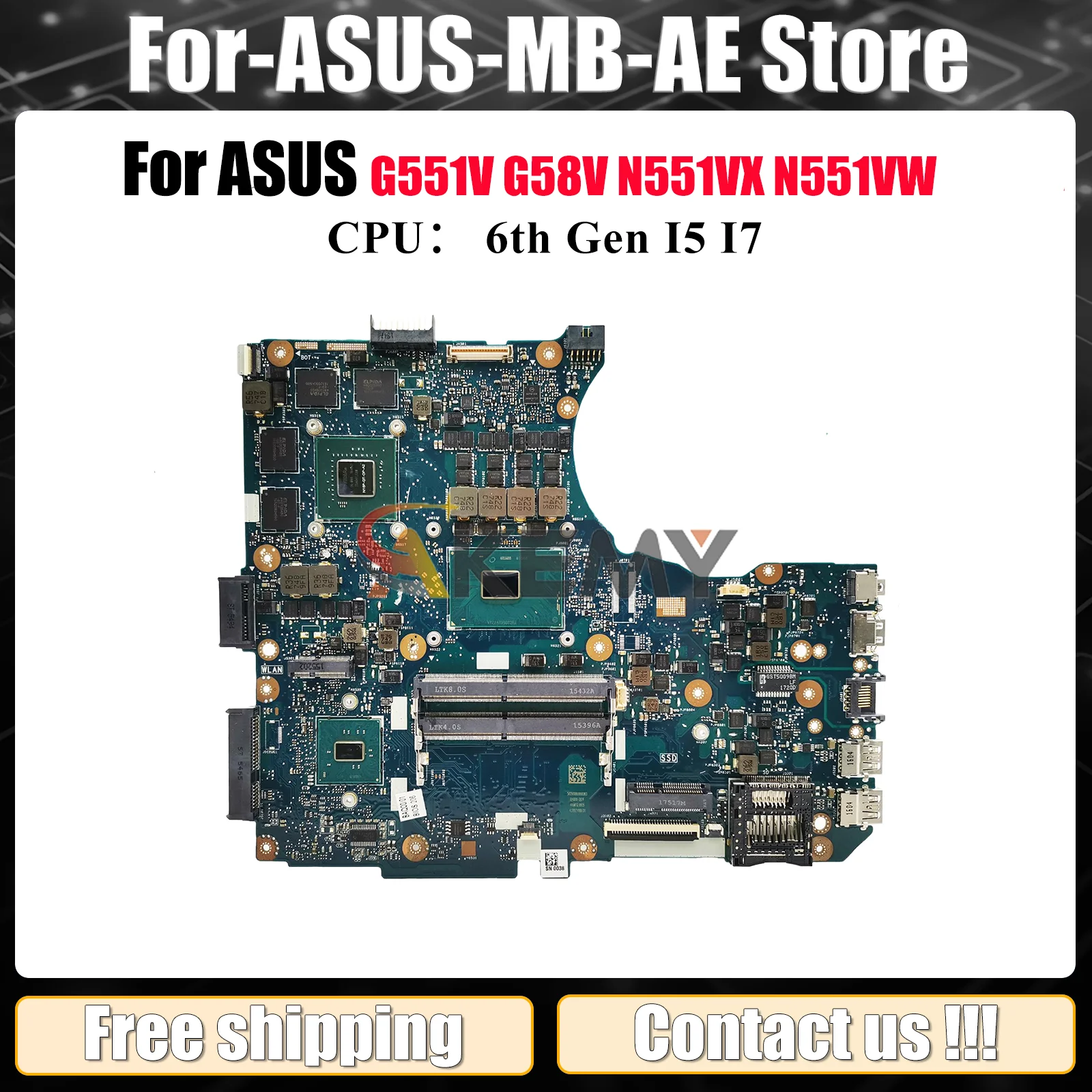 

N551VW Laptop Motherboard For ASUS ROG G58V N551VX N551V G551V N551VW Notebook Mainboard With I5 I7 CPU 100% tests OK fast ship