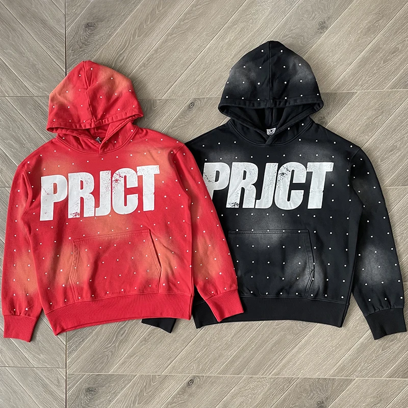 Project Capri Emergency Hoodie Washed Hot-Fix Rhinestone Casual Pullover Men Women Autumn Winter New Style Hooded Sweatshirts