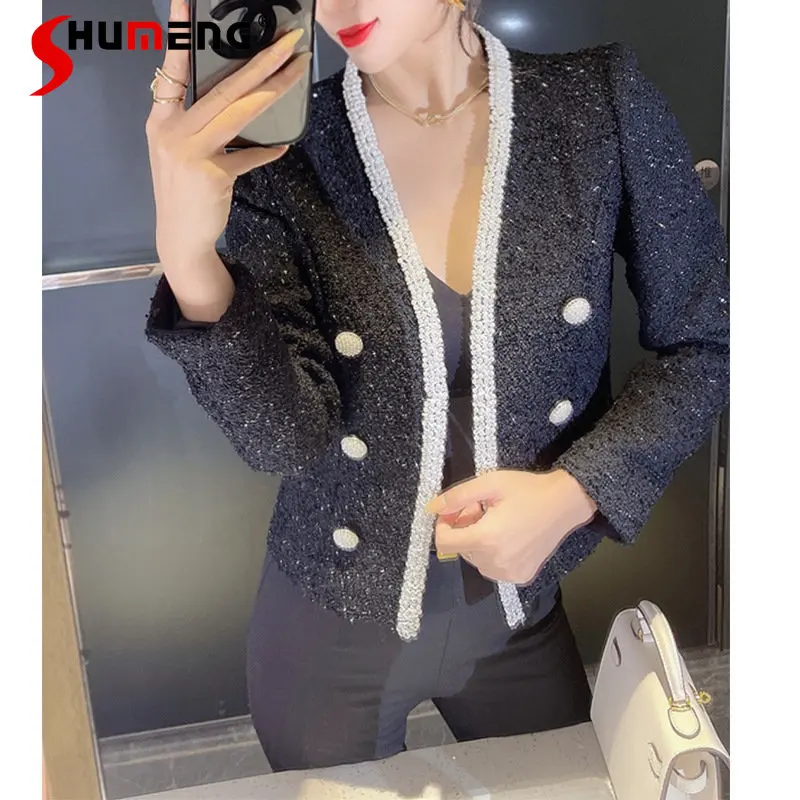 

Autumn New Western Style Heavy Industry Beaded Elegant Short Coat Female Socialite Temperament Slimming Long Sleeve Jacket