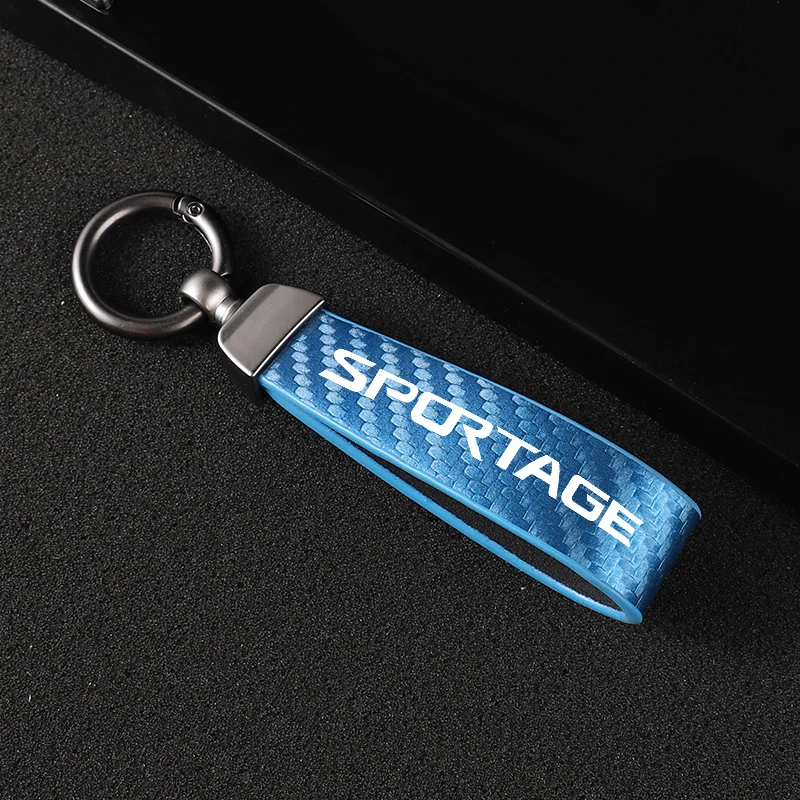 Car Carbon Fiber Leather Rope Keychain Key Ring for Kia Sportage Car Accessories