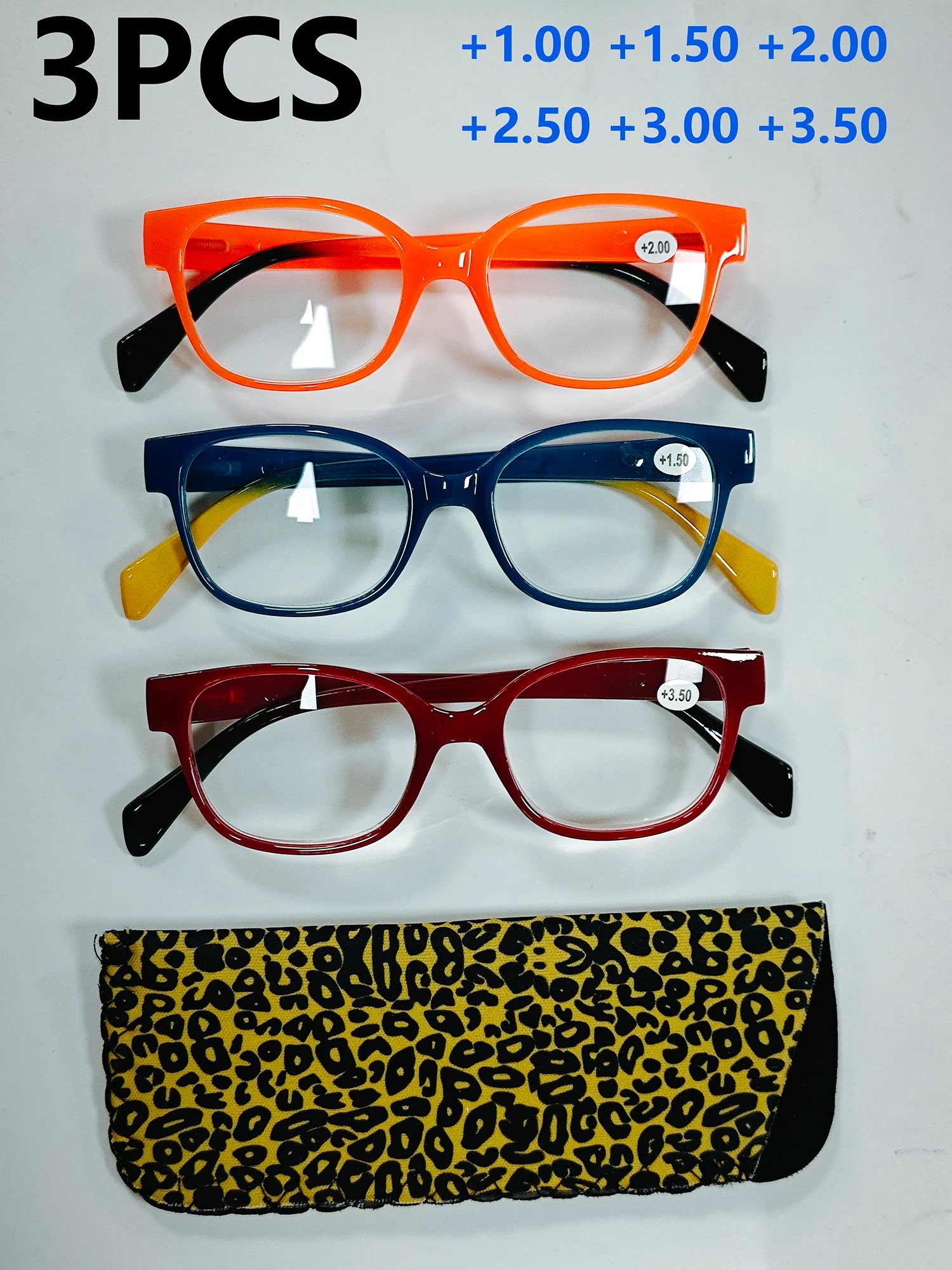 3PCS Fashionable Reading Glasses Set Spring Hinges Non-Slip Lightweight Comfortable Eyeglasses for Reading