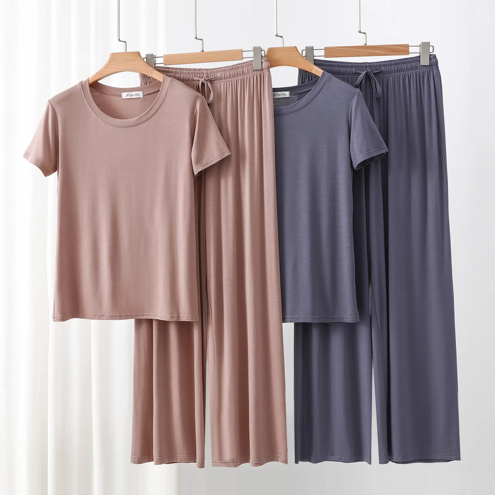 مشروط س الرقبة بلايز وسراويل واسعة الساق الكاحل طول الصيف رقيقة منامة مجموعات فضفاضة Homewear 2 قطعة دعوى الراحة ملابس خاصة