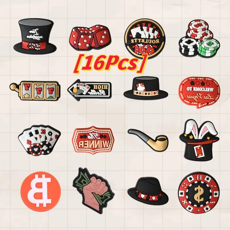 

16Pcs Cartoon Money Games Las Vegas Shoes Accessories Shoe Accessories DIY Badges Unisex Buttons Kids Pin Decoration Jeans