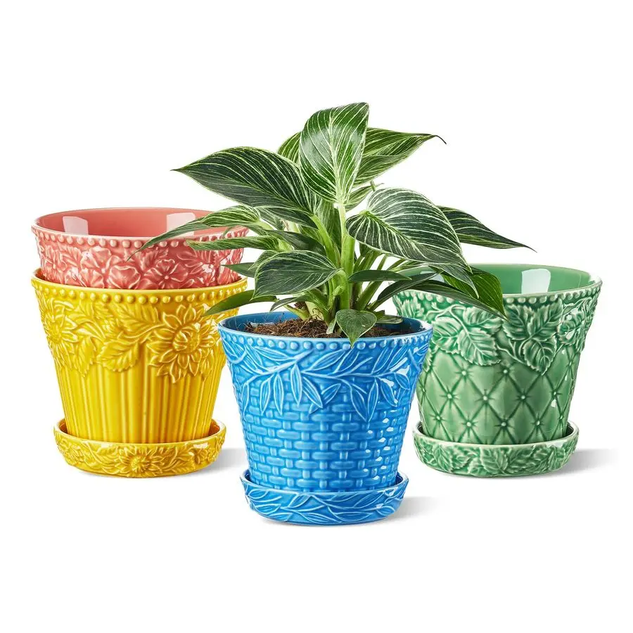 

Керамические горшки для растений, 5,8-дюймовые цветочные горшки для комнатных растений, кашпо с дренажным отверстием и поддоном, садовые кашпо для суккулентов