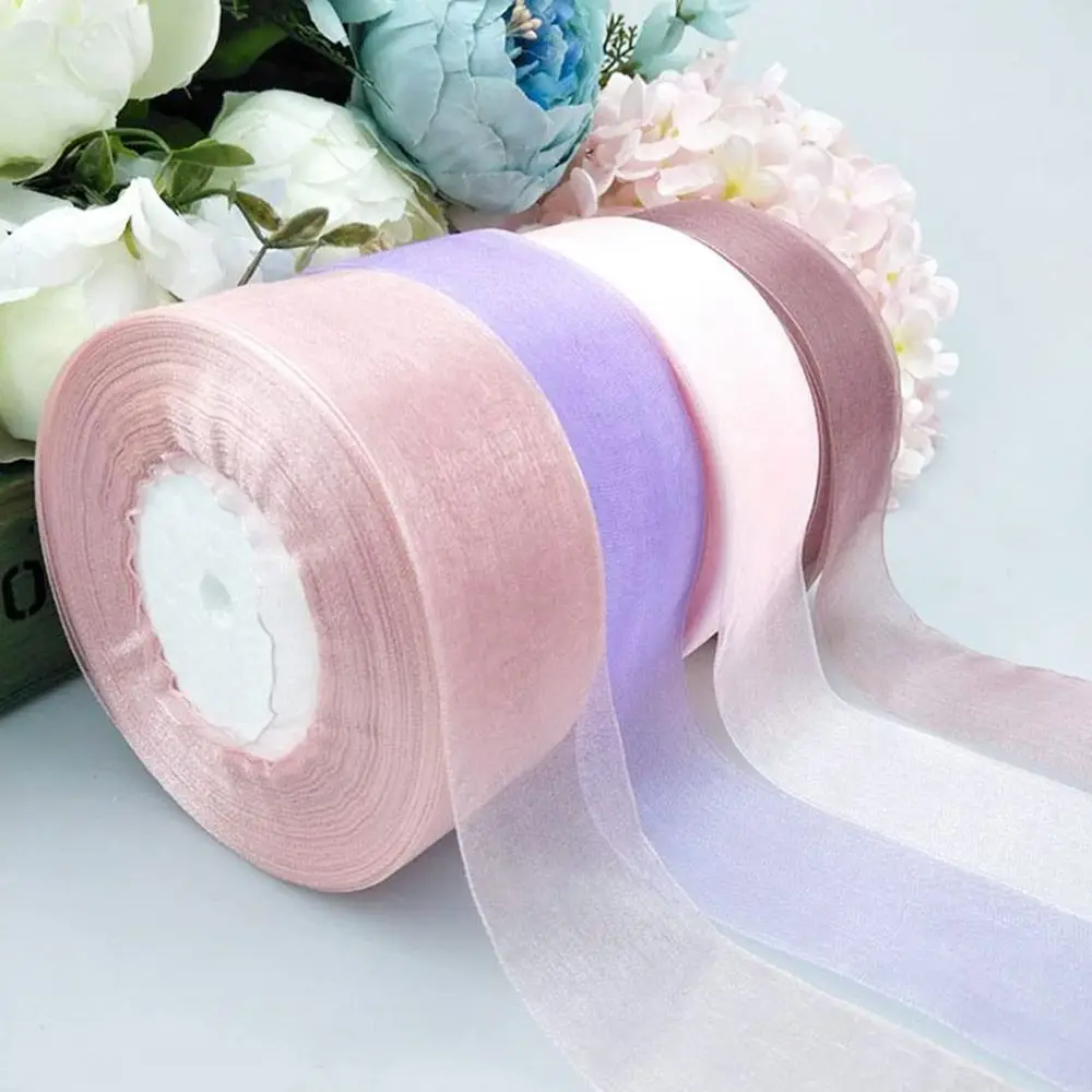 45M*2cm Universal Polyester Sheer Chiffon Ribbon Yarn Bow Trim Organza Lace Ribbons Glitter Wedding Decoration Halloween