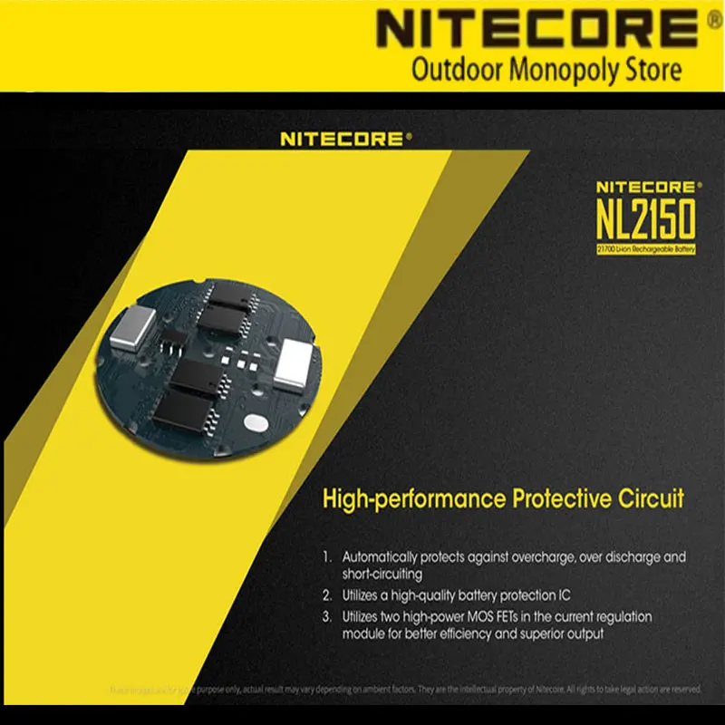 Аккумулятор Nitecore NL2150, перезаряжаемый литиевый аккумулятор 21700, аккумулятор 5000mA, сертифицирован CE и ROHS