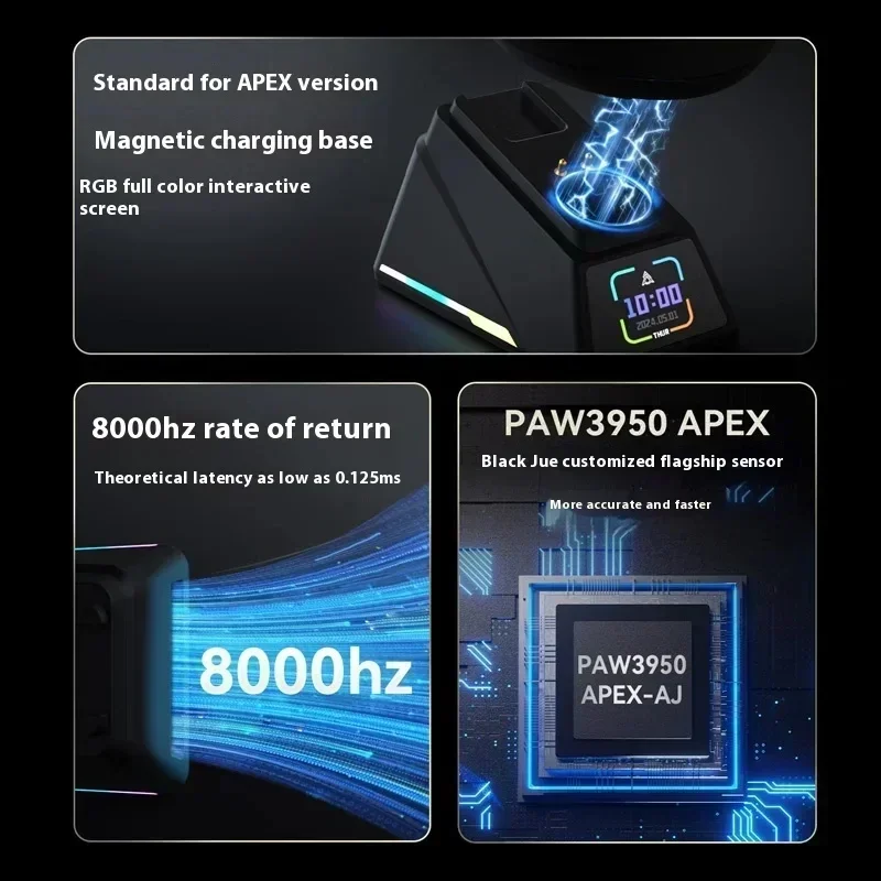 Ajazz Aj179apex Wireless Mouse Bluetooth 3Mode PAW3950 Sensor 8K with Magnetic Base E-sports Gaming Mouse PC Laptop Accessories image 2