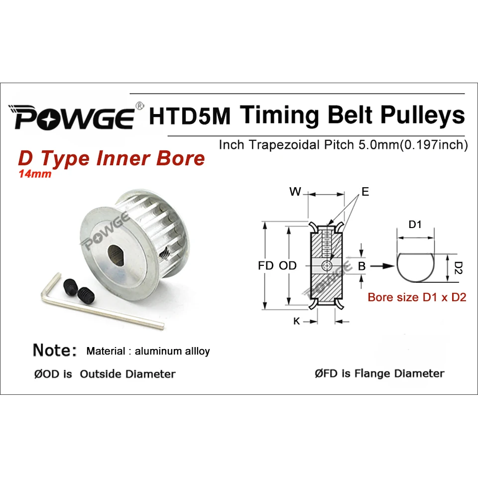 POWGE 15T 16T 17T 18T 19T 20T 22T 24T 25T HTD 5M Timing Pulley D Bore 5-12mm for Belt Width 10/15/20/25mm HTD5M d hole Pulleys