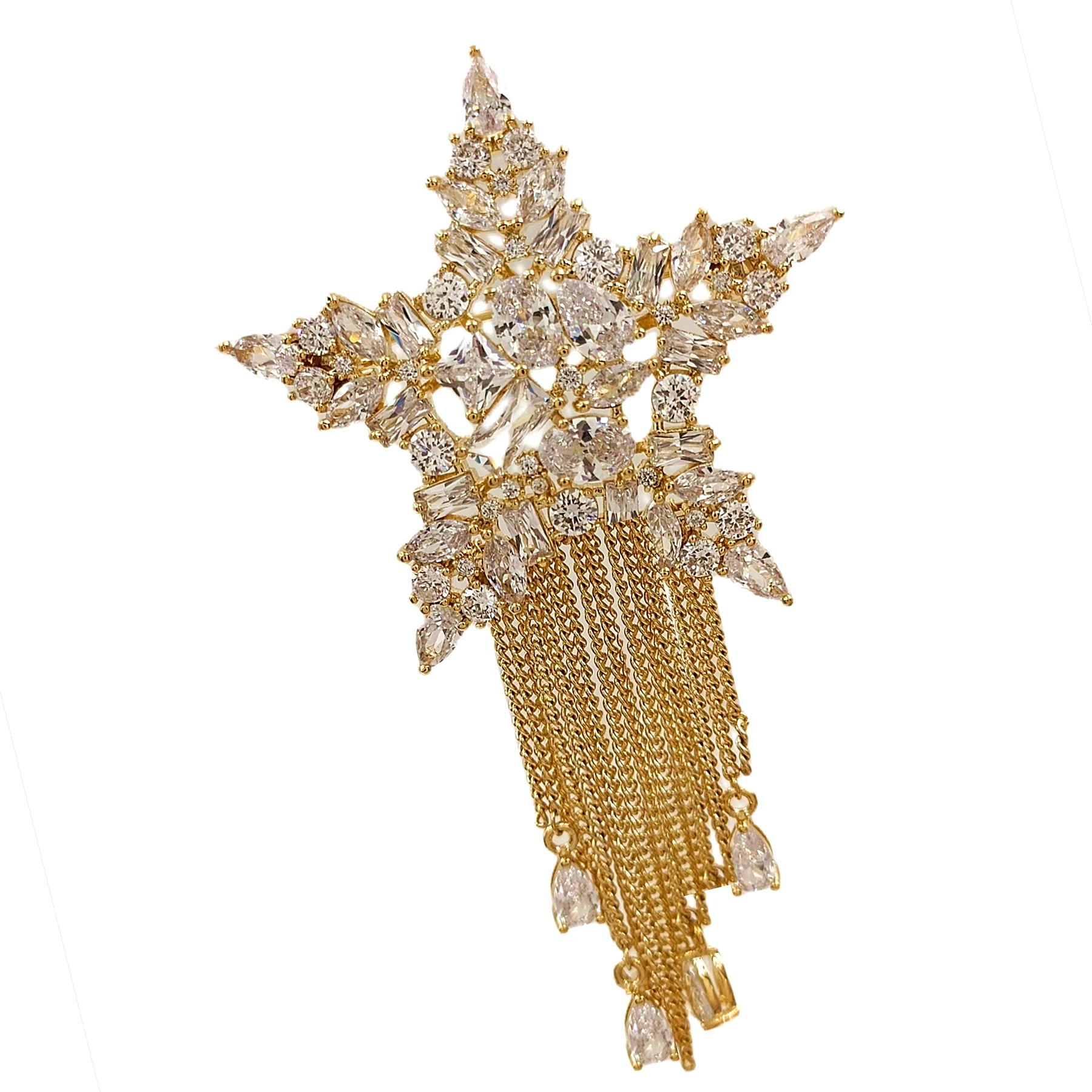 Gorgeous Gold Tone Five-point Star Fringe Tassel Brooch Pin Badge Corset Jewelry