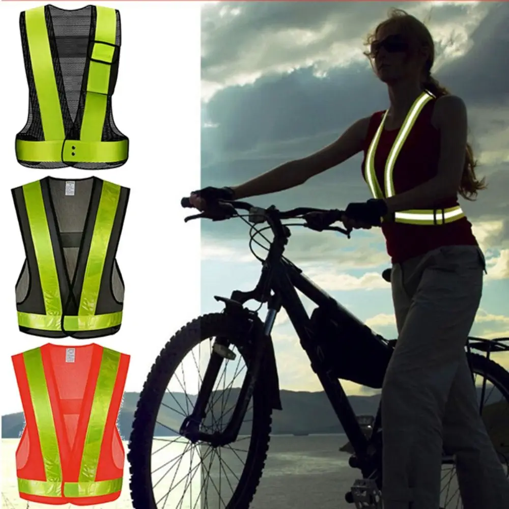 V Shape Reflective Vest Lattice Reflective Straps Black Orange Safety Vest Mesh Fabric Night Work Work Safety Jacket