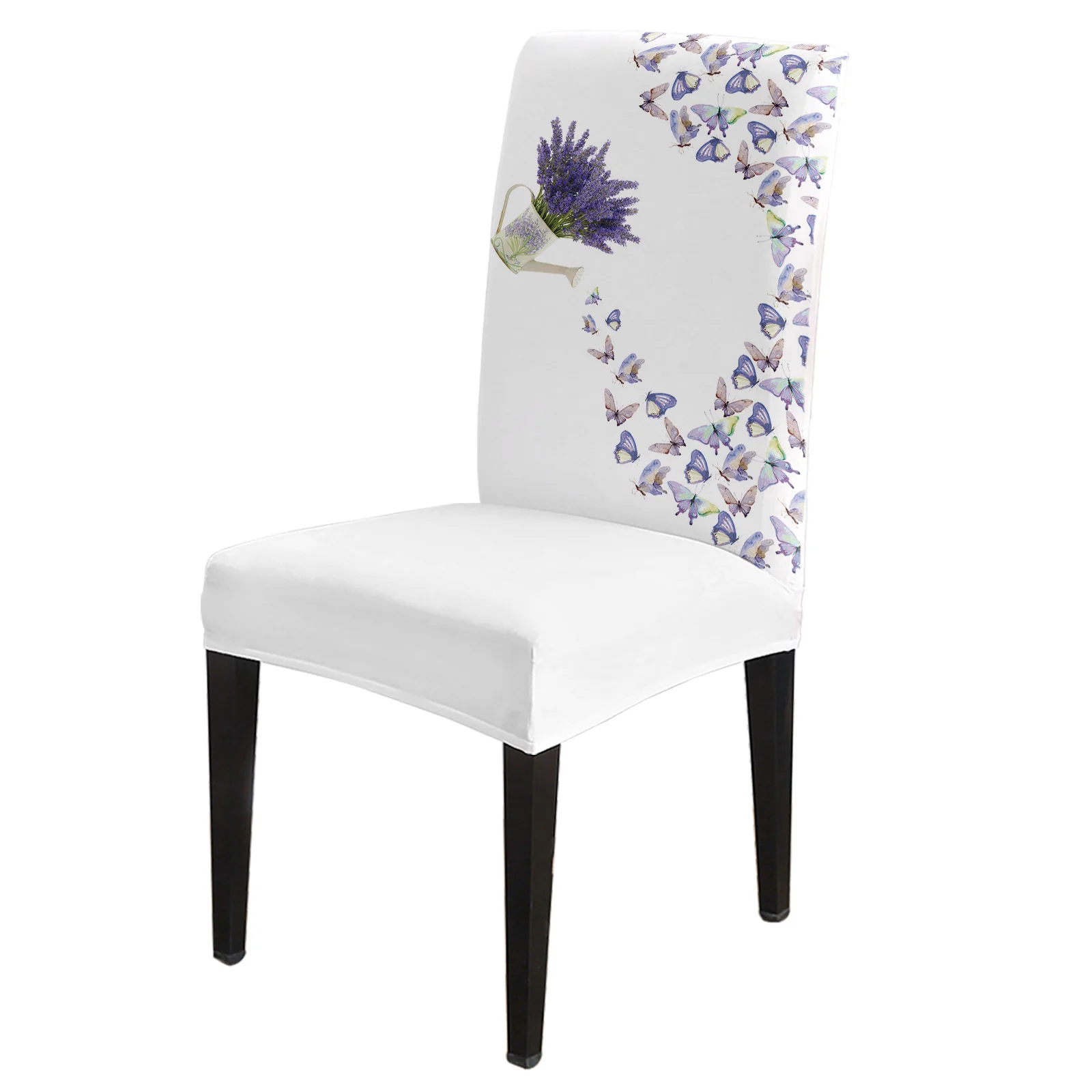 

Purple Flower Lavender Butterfly Dining Chair Cover Kitchen Stretch Spandex Seat Slipcover for Banquet Wedding Party